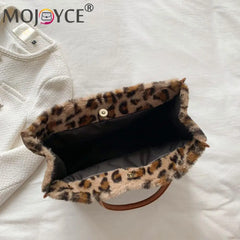 Retro Women PU Leather Plush Messenger Handbag Animal Pattern Large Capacity Tra
