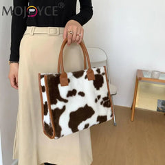 Retro Women PU Leather Plush Messenger Handbag Animal Pattern Large Capacity Tra