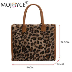 Retro Women PU Leather Plush Messenger Handbag Animal Pattern Large Capacity Tra