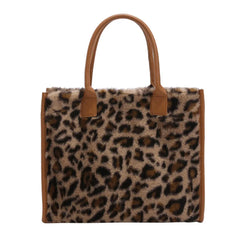 Retro Women PU Leather Plush Messenger Handbag Animal Pattern Large Capacity Tra