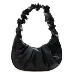 Retro Women Pleated PU Underarm Bag Casual Top-handle Handbag Solid Tote Bag