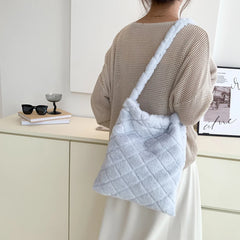 Retro Women Plush Rhombus Shoulder Bags Large Capacity Soft Fluffy Fur Tote Bags