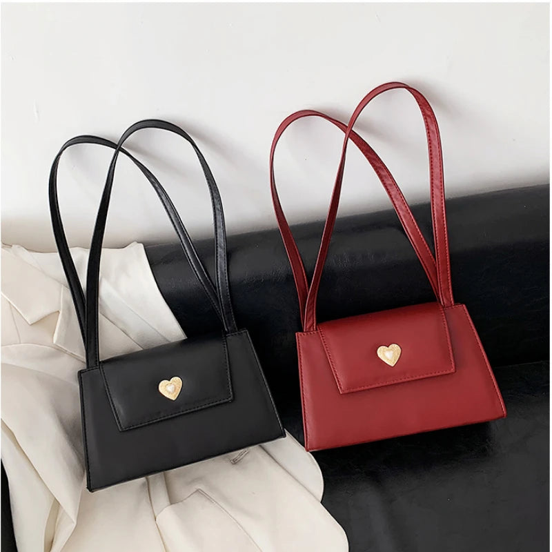 Vintage Small Square Shoulder Bag Red Wine PU Leather Tote Purse