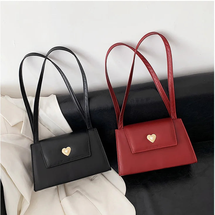 Vintage Red Wine Square Shoulder Bag, Small Underarm Tote Handbag