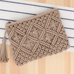 Retro Women Purse Crossbody Bag Cotton Rope Woven Tassel Clutch Bag