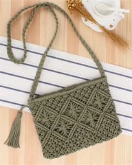 Retro Women Purse Crossbody Bag Cotton Rope Woven Tassel Clutch Bag