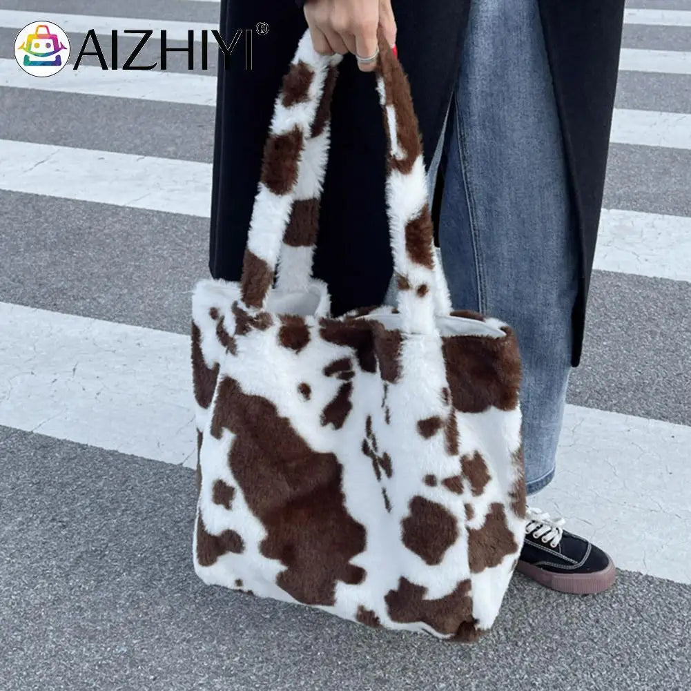 Creative Cow Milk Printing Shoulder Bag Plush Underarm Bag