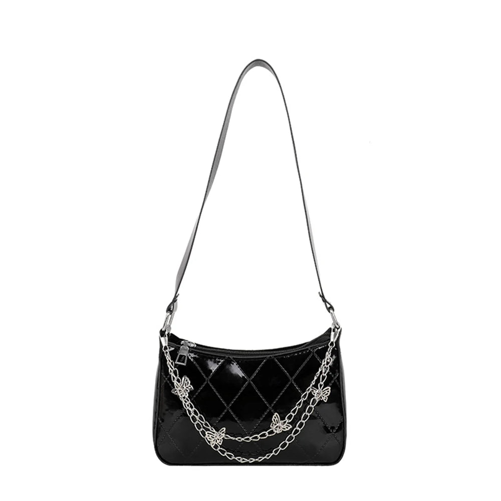 Retro Women Shoulder Underarm Bag Pu Leather Butterfly Chain Zipper Crossbody Ba