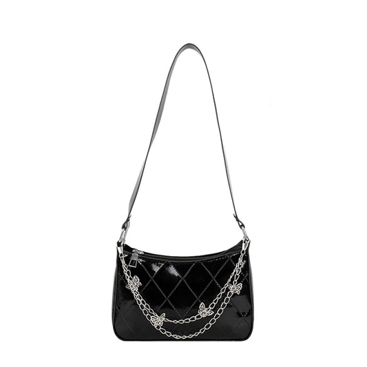 Retro Women Shoulder Underarm Bag Pu Leather Butterfly Chain Zipper Crossbody Ba