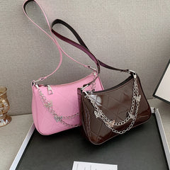 Retro Women Shoulder Underarm Bag Pu Leather Butterfly Chain Zipper Crossbody Ba