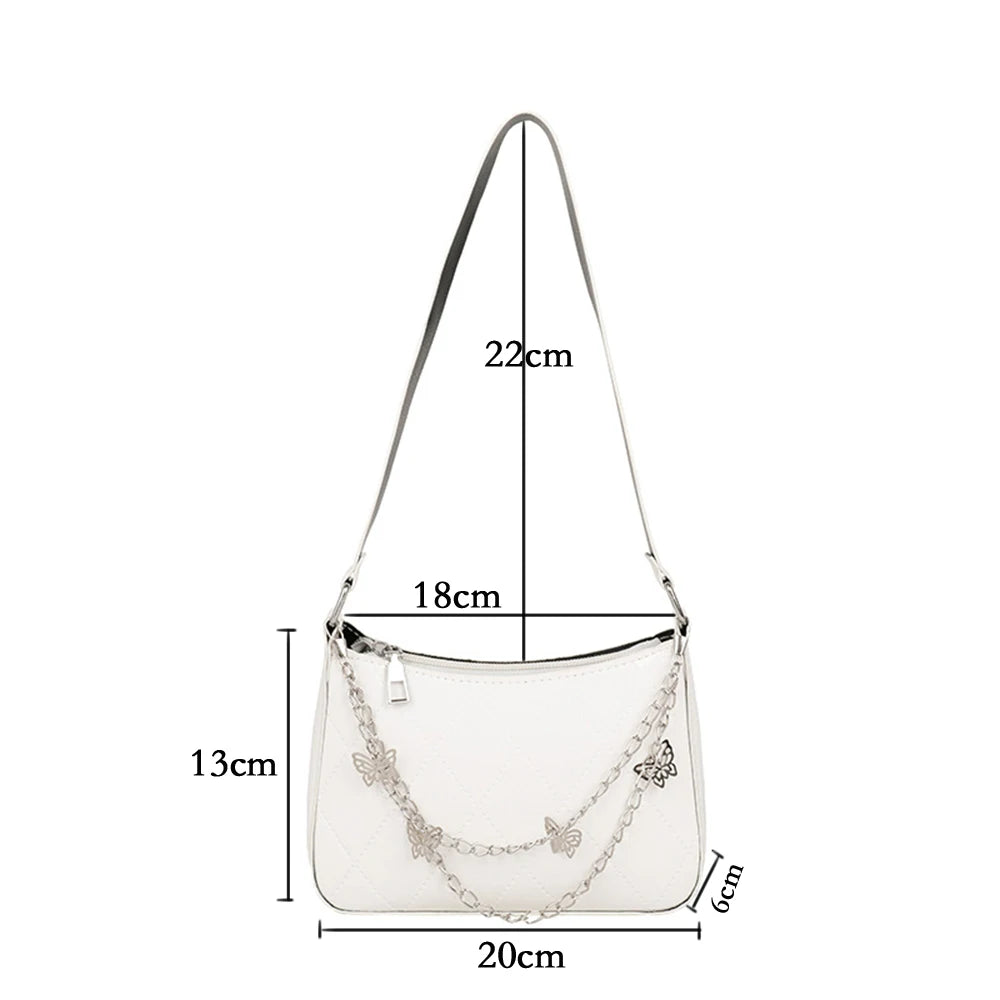 Retro Women Shoulder Underarm Bag Pu Leather Butterfly Chain Zipper Crossbody Ba