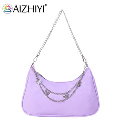 Mini Shoulder Bag Women Hobos Handbag Purse, Retro Solid Chain Butterfly