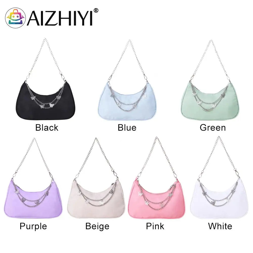 Mini Shoulder Bag Women Hobos Handbag Purse, Retro Solid Chain Butterfly