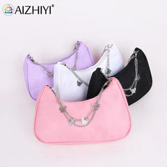 Mini Shoulder Bag Women Hobos Handbag Purse, Retro Solid Chain Butterfly