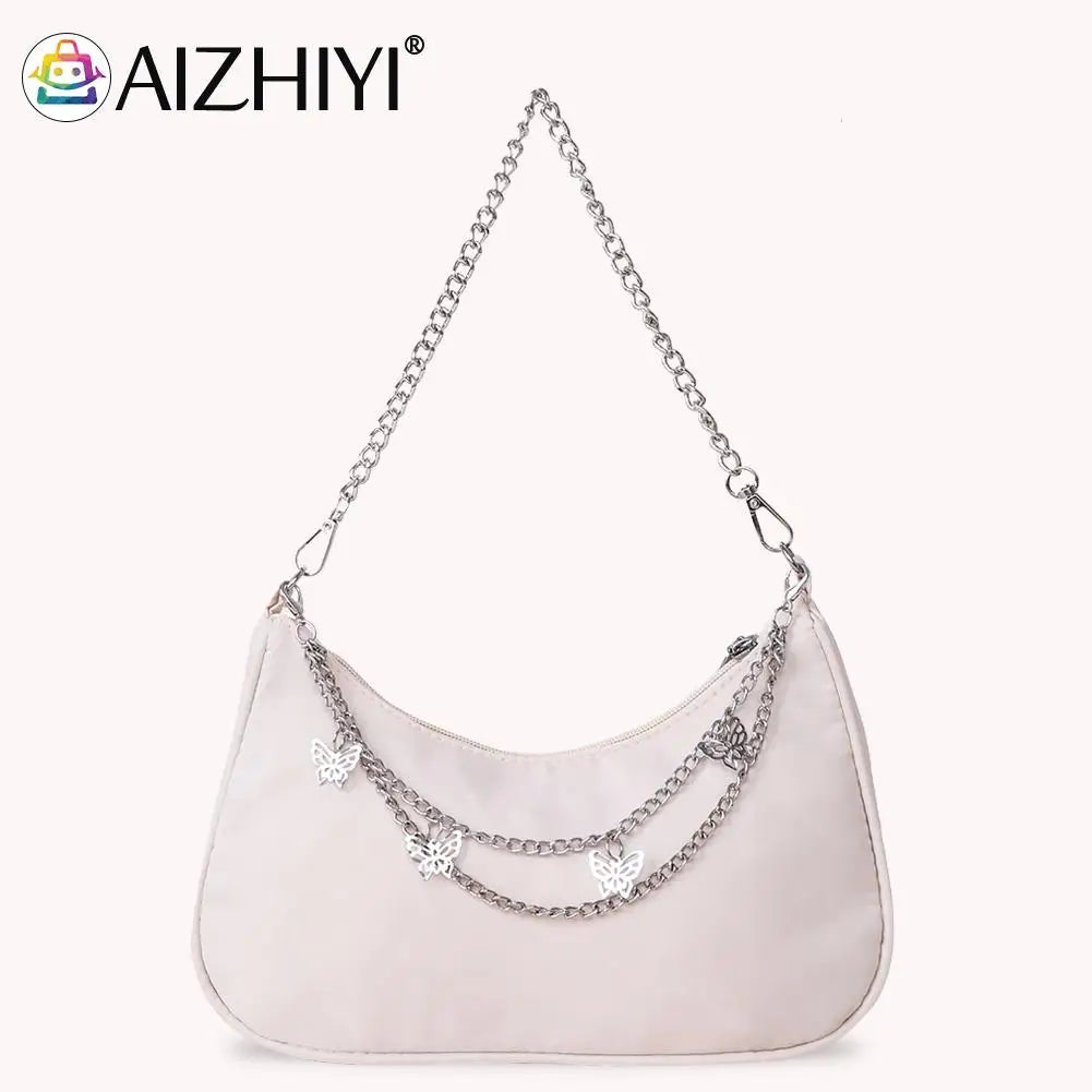 Mini Shoulder Bag Women Hobos Handbag Purse, Retro Solid Chain Butterfly