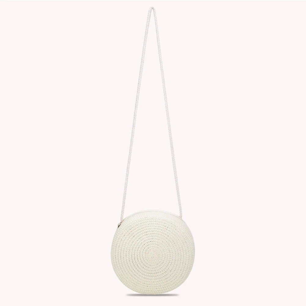 Retro Women Straw Woven Round Crossbody Bag Chain Purse