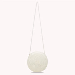 Retro Women Straw Woven Round Crossbody Bag Chain Purse