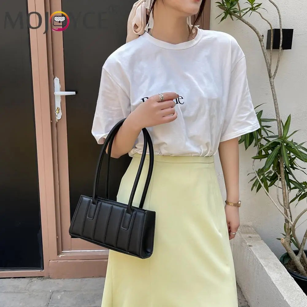 Retro Stripe Embossing Shoulder Bag Soft PU Leather Handbag