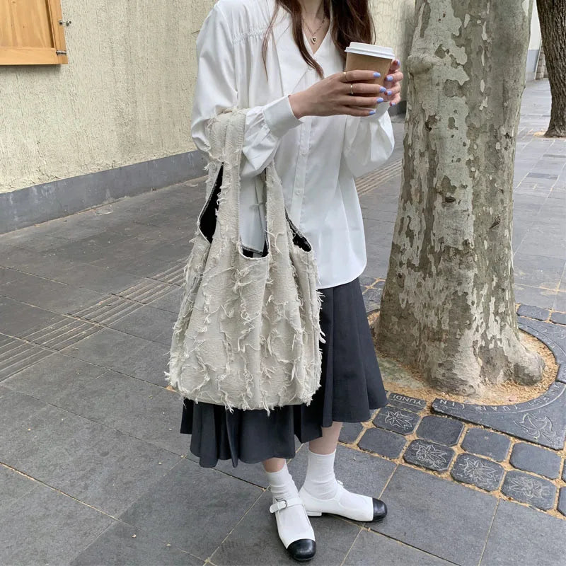 Retro Women Beach Bags Large Capacity Tassel Shoulder Bag Casual Travel Shopping