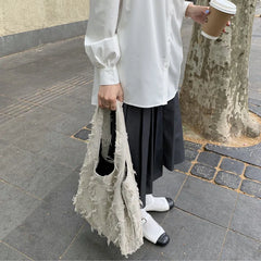 Retro Women Beach Bags Large Capacity Tassel Shoulder Bag Casual Travel Shopping