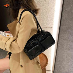 Retro Women Tote Bag Double Pocket PU Leather Shoulder Handbags