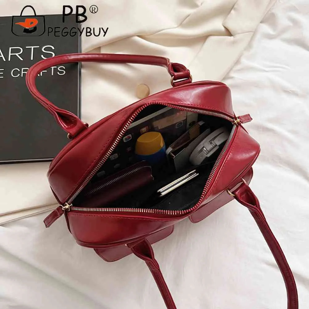 Retro Women Tote Bag Double Pocket PU Leather Shoulder Handbags