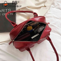 Retro Women Tote Bag Double Pocket PU Leather Shoulder Handbags