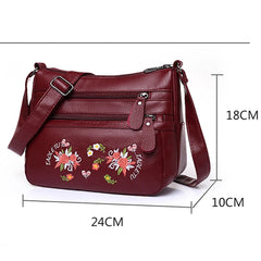 Vintage Embroidery Crossbody Bag PU Leather Shoulder Bag for Women