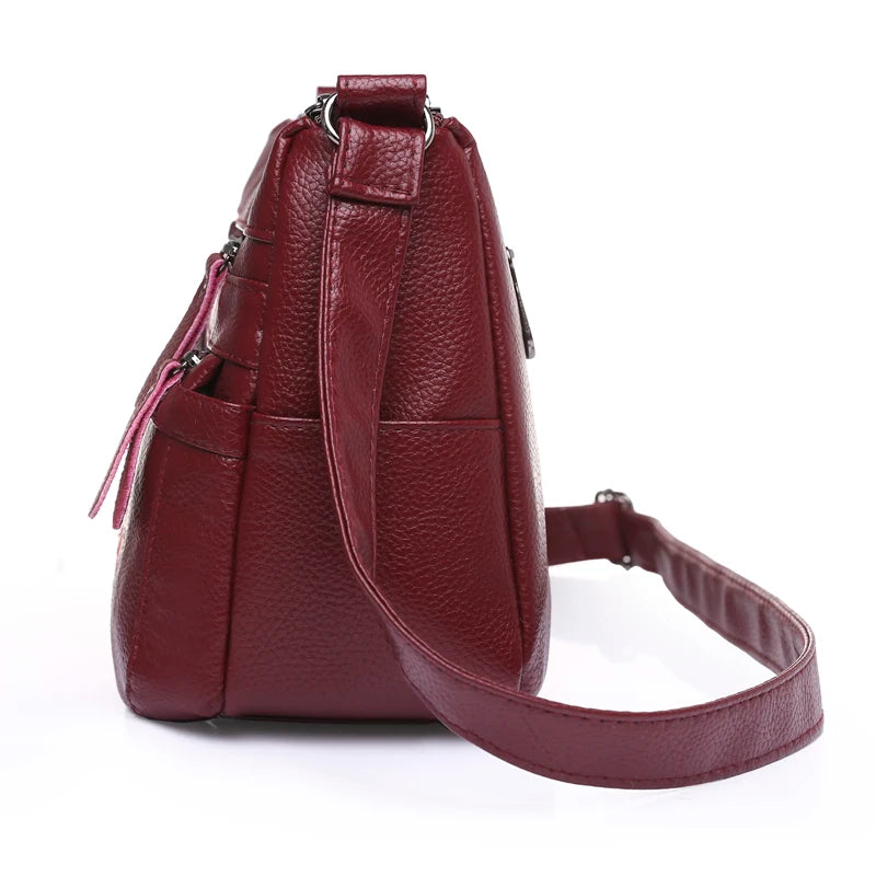 Vintage Embroidery Crossbody Bag PU Leather Shoulder Bag for Women