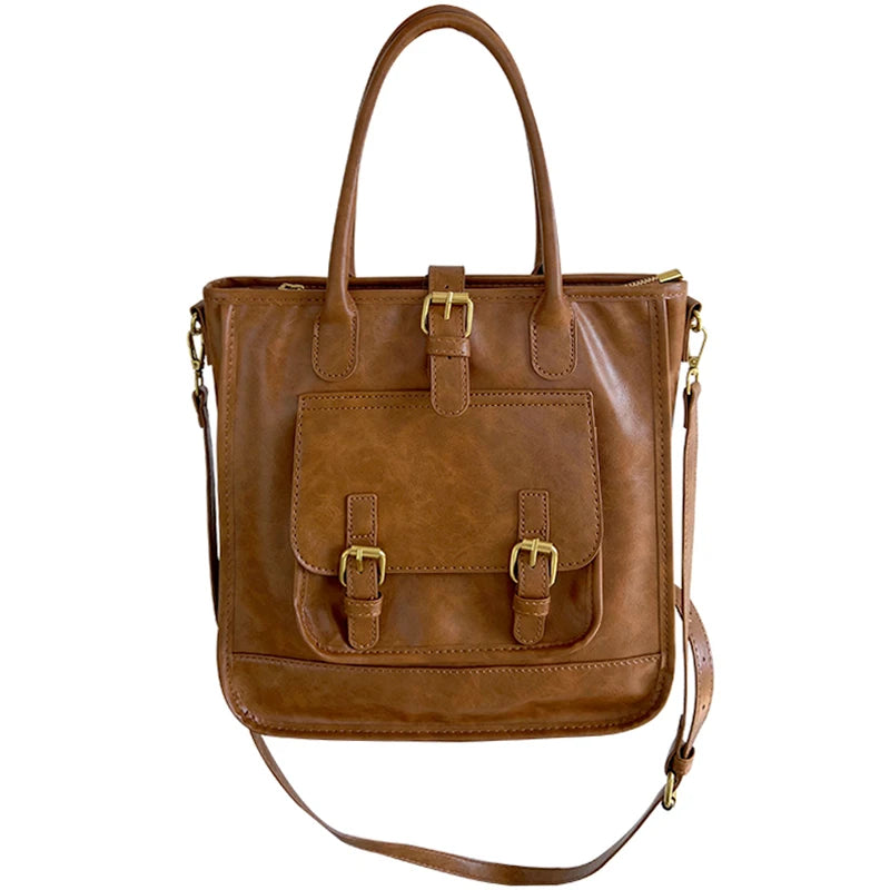 Retro Women's Tote Bag Large Capacity Soft Leather Shoulder Bag