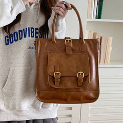 Retro Women's Tote Bag Large Capacity Soft Leather Shoulder Bag