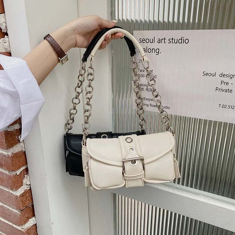 Retro Women's Small Shoulder Bag Chain PU Leather Underarm Tote Purse Handbags
