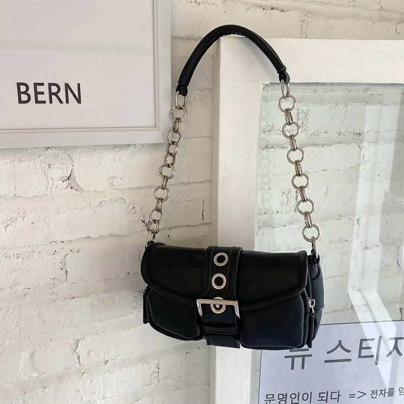Retro Women's Small Shoulder Bag Chain PU Leather Underarm Tote Purse Handbags