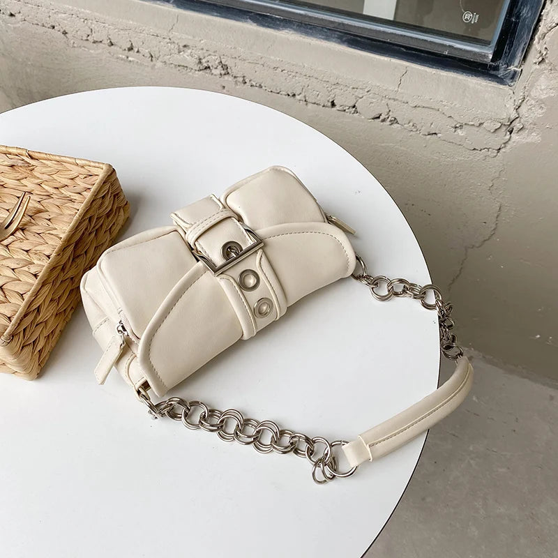 Retro Women's Chain Small Shoulder Bag Solid PU Leather
