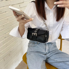 Retro Women's Chain Small Shoulder Bag Solid PU Leather