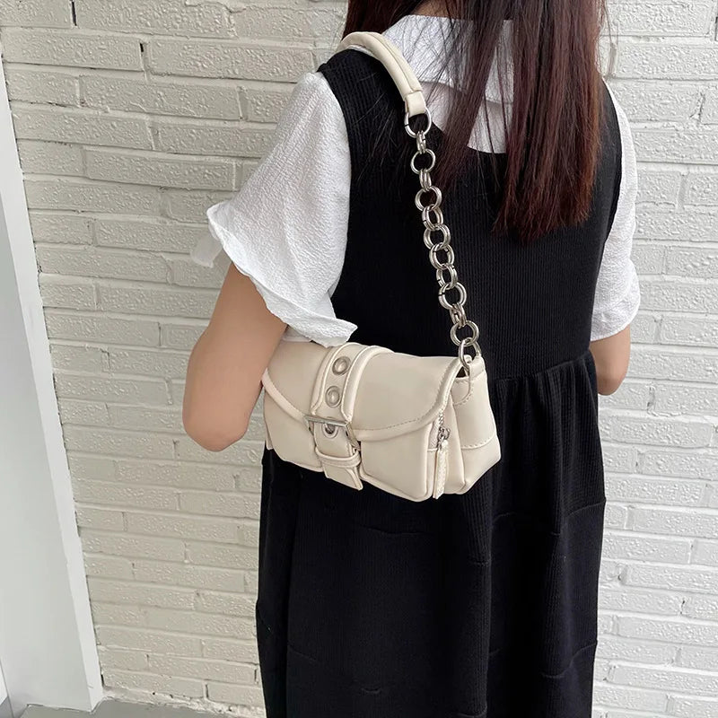 Retro Women's Small Shoulder Bag Chain PU Leather Underarm Tote Purse Handbags