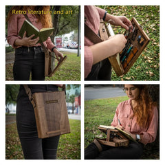 Retro Wooden Portable Crossbody Postman Bag Writers Messenger Wood Box