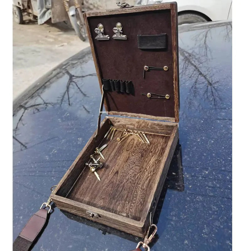 Retro Wooden Portable Crossbody Postman Bag Writers Messenger Wood Box