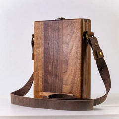Retro Wooden Portable Crossbody Postman Bag Writers Messenger Wood Box