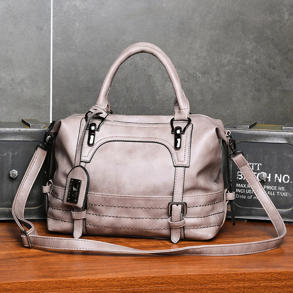 Vintage Wax Leather Shoulder Bag for Women
