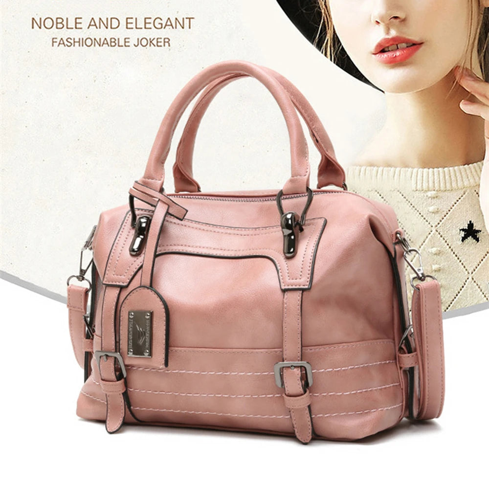 Vintage Wax Leather Shoulder Bag for Women