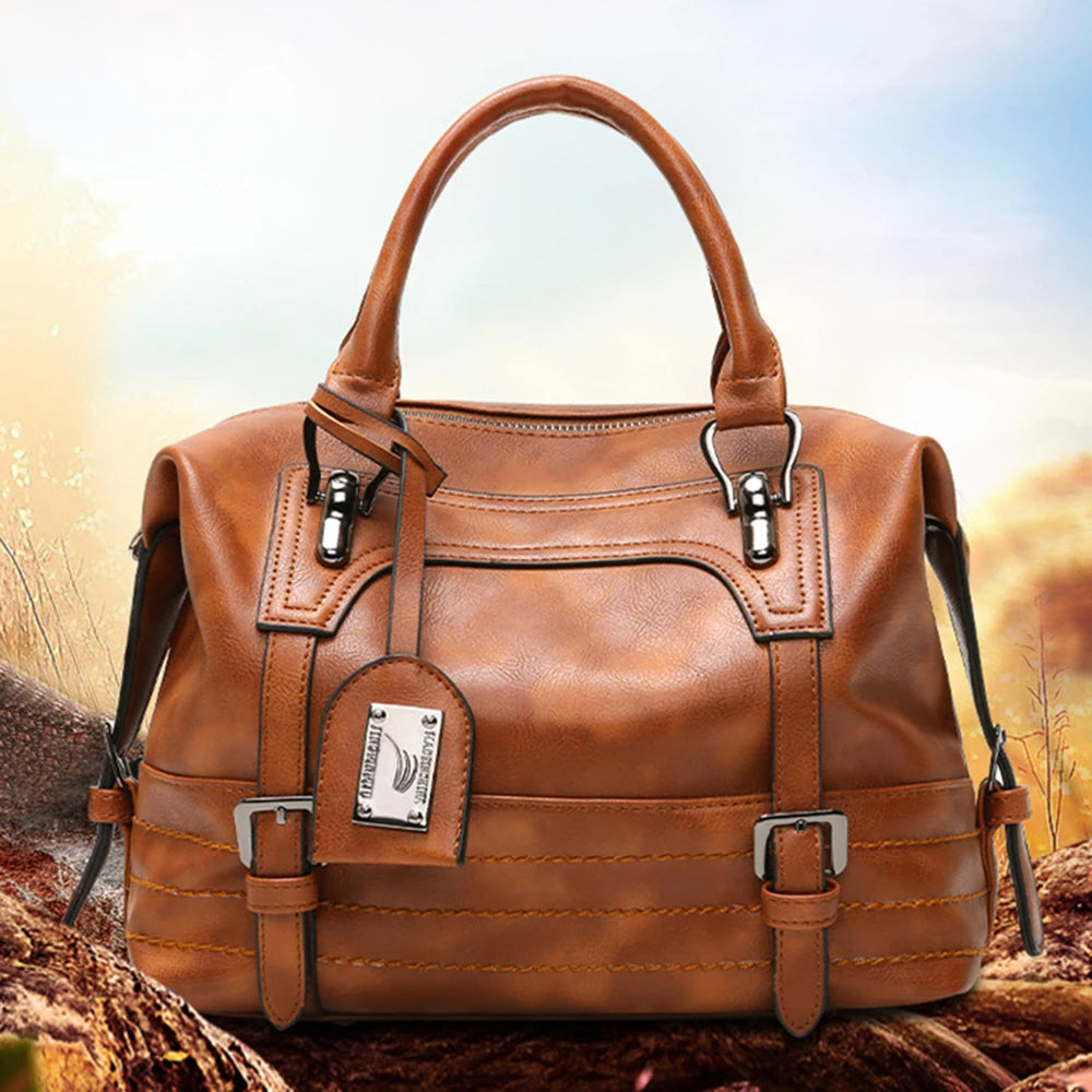 Vintage Wax Leather Shoulder Bag for Women