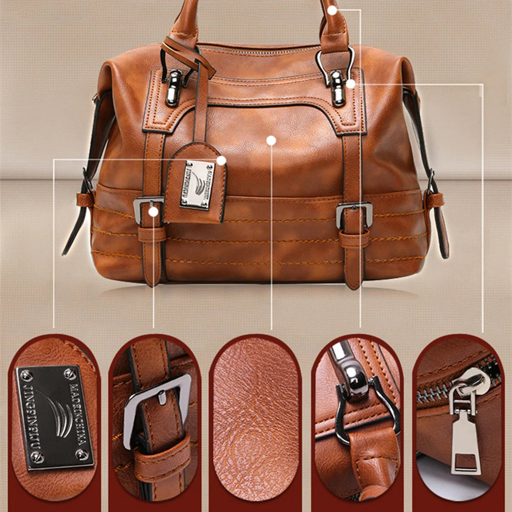Vintage Wax Leather Shoulder Bag for Women