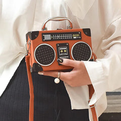 Retro Radio Box PU Leather Shoulder Bag Chain Purse Women's Crossbody Messenger