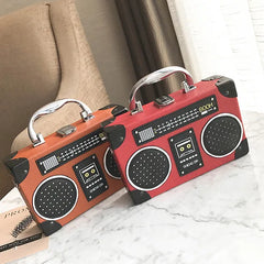 Retro Radio Box PU Leather Shoulder Bag Chain Purse Women's Crossbody Messenger