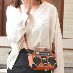 Retro Radio Box PU Leather Shoulder Bag Chain Purse Women's Crossbody Messenger
