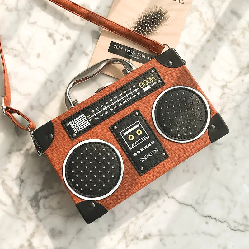 Retro Radio Box PU Leather Shoulder Bag Chain Purse Women's Crossbody Messenger