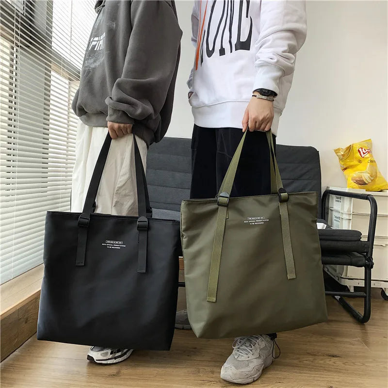 Vintage Nylon Shoulder Bag for Women Men Waterproof Tote