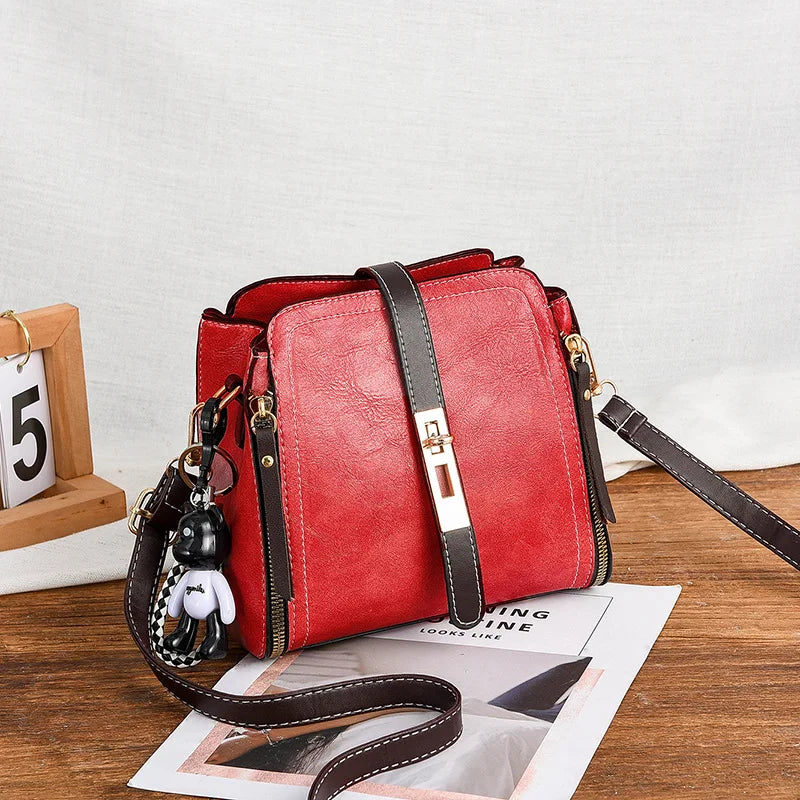 Vintage PU Leather Women's Small Bag Large Capacity Shoulder Messenger Bag