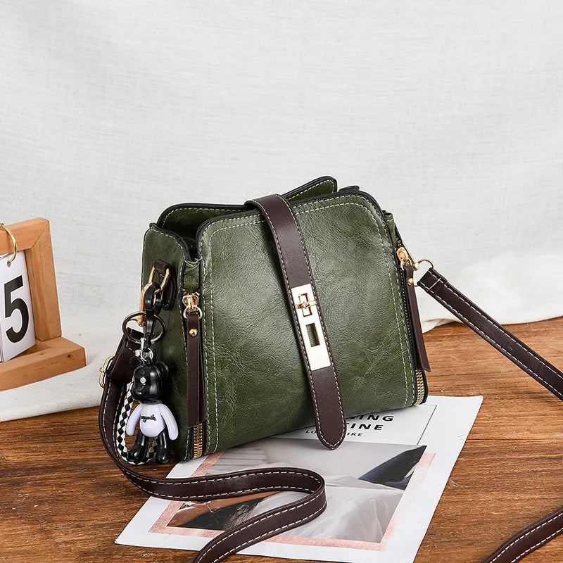 Vintage PU Leather Women's Small Bag Large Capacity Shoulder Messenger Bag